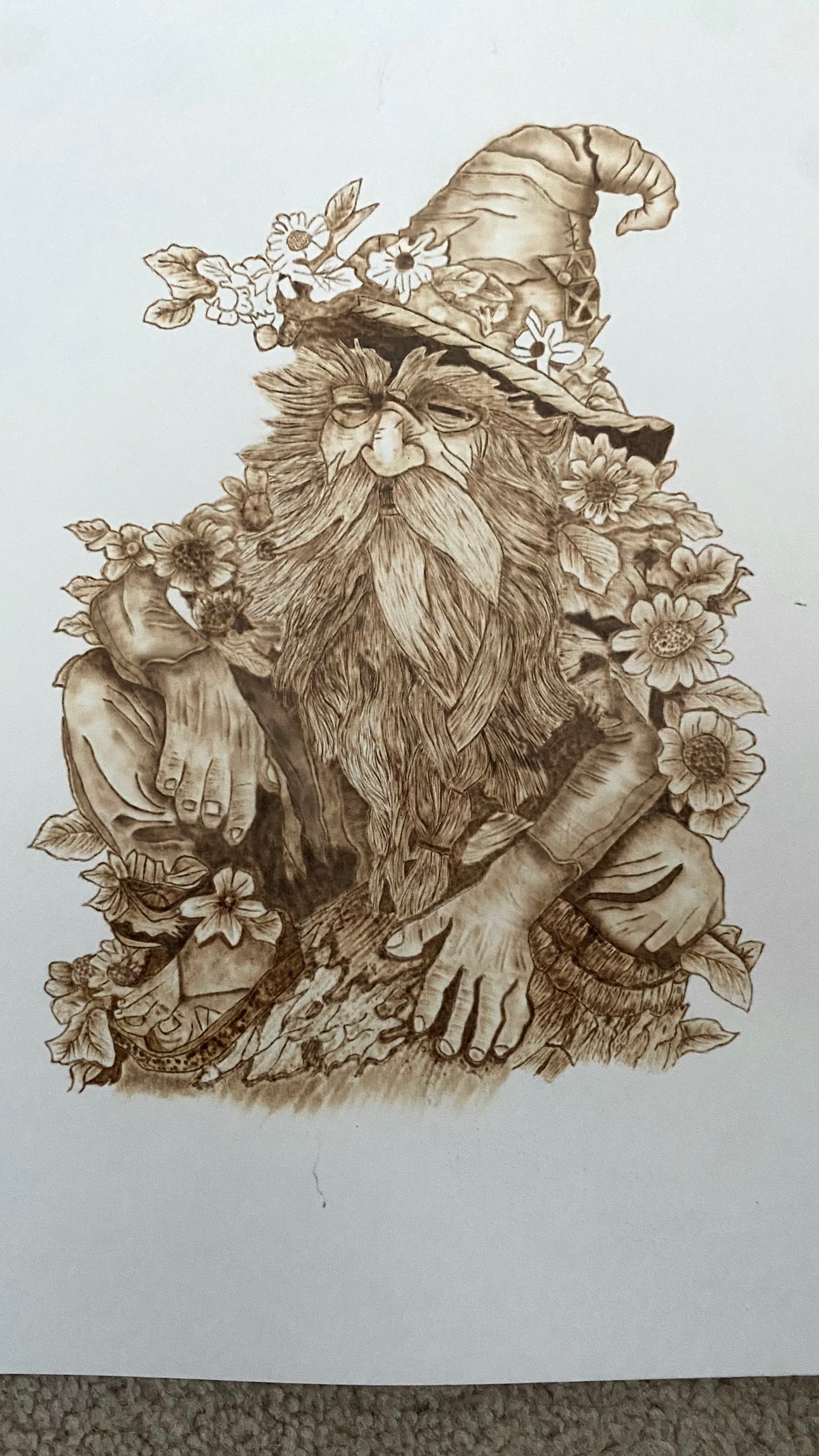 Custom Pyrography Artwork - Garden Gnome