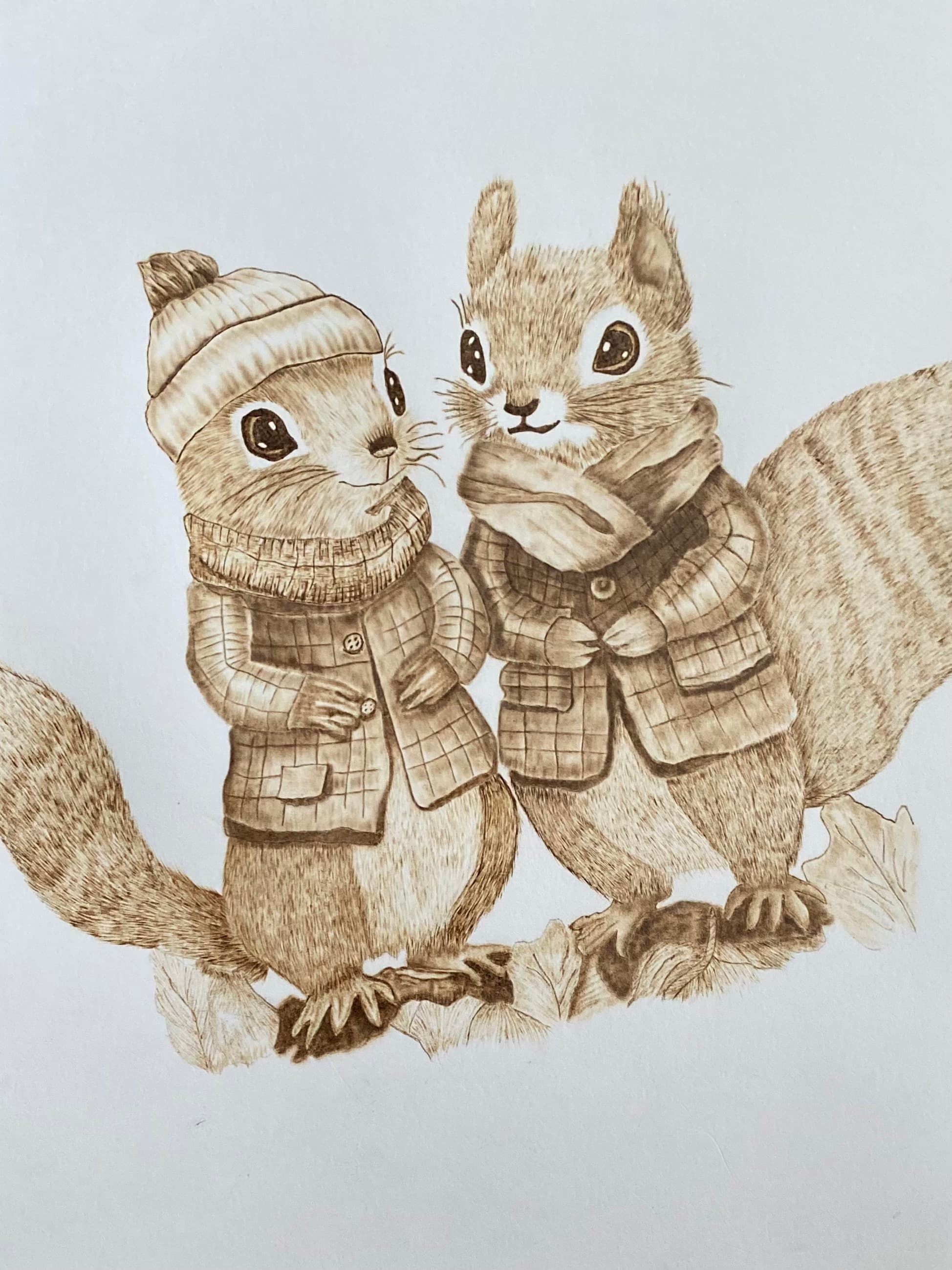 Custom Pyrography Artwork - Cozy Woodland Companions