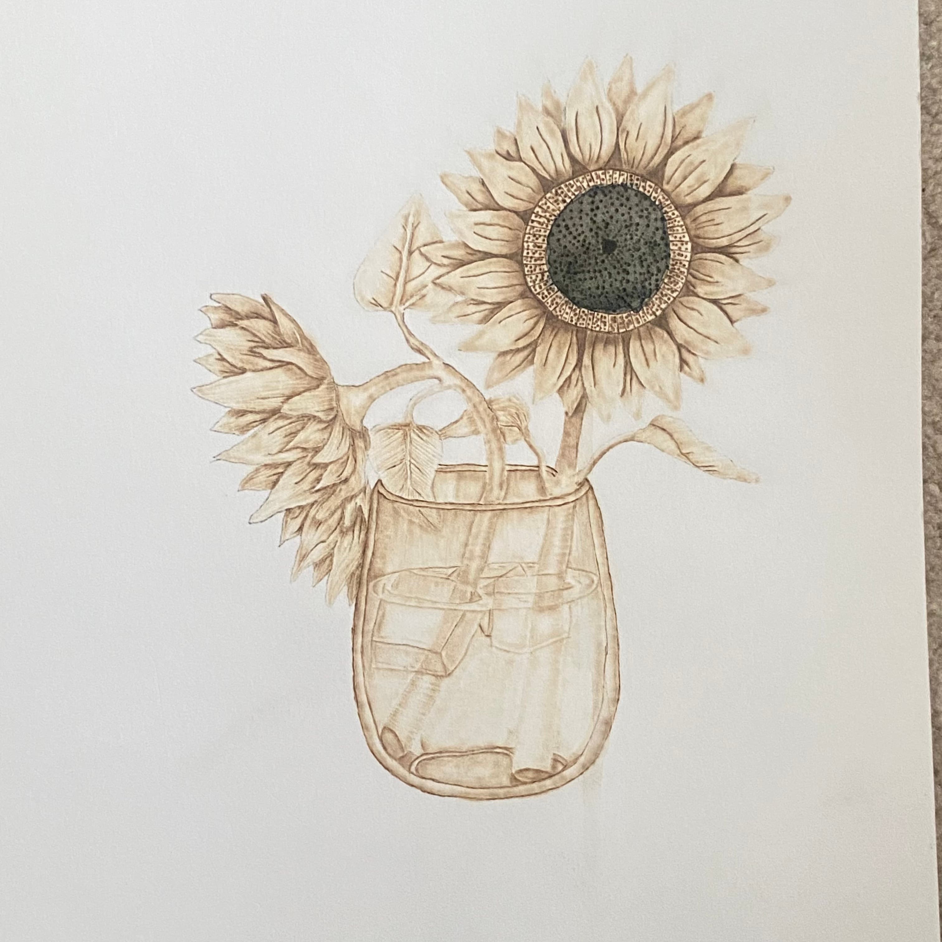 Custom Pyrography Artwork - Sunflowers in Glass Jar